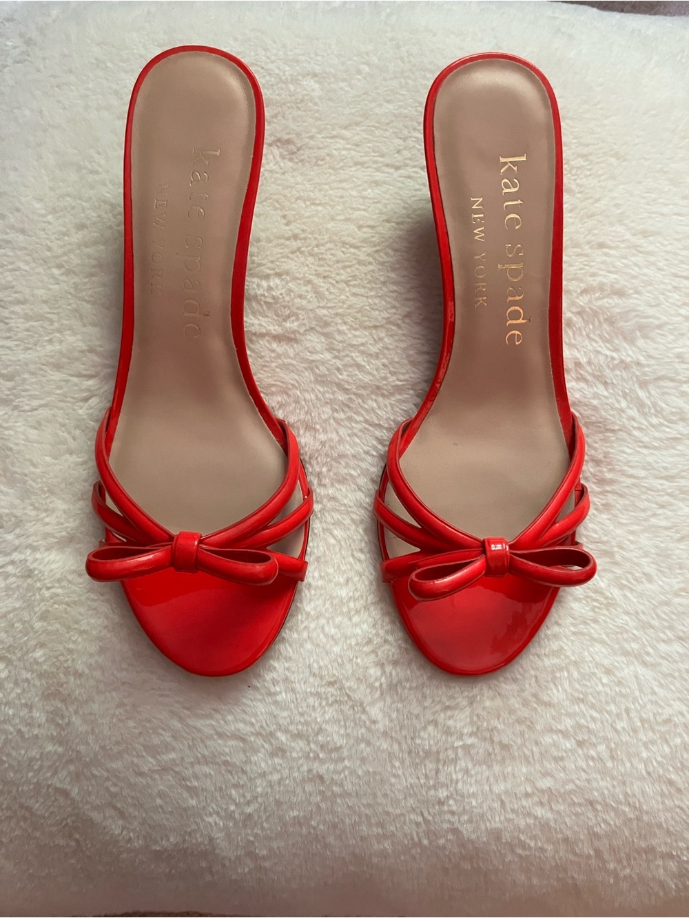 Kate Spade Red/Coral Leather Bow Mule Kitten Heels
